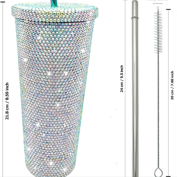 Diamond Studded Bling 26oz Tumbler w/ Stainless Steel Straw & Brush - Picture 8 of 9